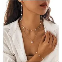 Zaewry Schmuckset Vintage-Schmuckset, Halsketten-, Armband- und Ohrring-Set, Perlen-Schmuckset für Damen
