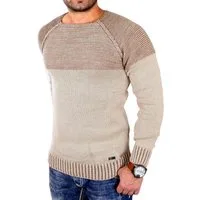 Reslad Strickpullover Reslad Strickpullover Herren Two Tone Rundhals Pullover Grobstrick (1-tlg) Strick-Pulli Männer Colorblock