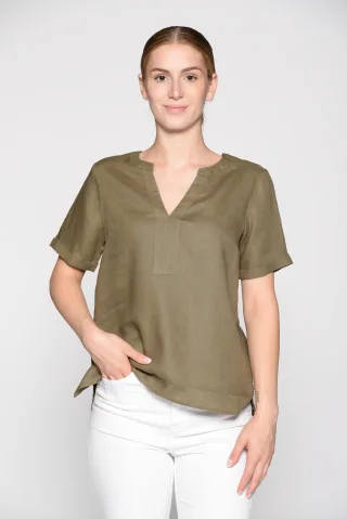 IN LINEA - Bluse, Serafino-Kragen,1/2-Arm 55o olive - Gr. - 38