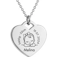 BS Schmuckdesign Kette mit Anhänger mit Gravur Personalisierte Halskette Geburtskette Herzkette Mutter-Kind (inkl. Gravur), personalisierbar inkl. Geschenkbox