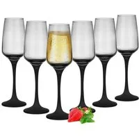 Sendez Sektglas 6 Sektgläser 210ml mit schwarzem Stiel Sektkelche Proseccogläser, 6-tlg., Glas