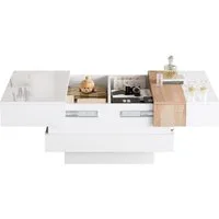Merax Couchtisch Hochglanz Sofatisch Beistelltisch in Weiß/Schwarz & Holzoptik (1-St., 70×70×39 cm), Wohnzimmertisch mit ausziehbarer Tischplatte & verstecktem Stauraum