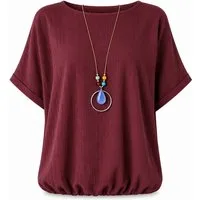ITALY VIBES Kurzarmbluse - Blusenshirt Damen - leichte Sommerbluse mit Gummibund und Kette Gratis Kette zu jeder Bluse! / ONE SIZE - passend von Größe S bis L