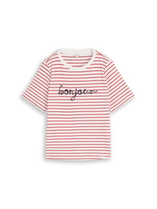 Tom Tailor - T-Shirt mit Schriftzug red offwhite stripe - Gr. - XXXL
