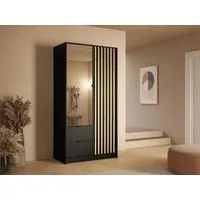 Raumhirsch Furniture Kleiderschrank Garderobenschrank, Drehtürenschrank, Schrank mit Spiegel (Maße: 101,7 x 54,5 x 200,5 cm, einfache Montage) Lamellen, Kleiderstange, 2 Schubladen, 2-türig
