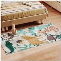 HOMCOM Teppich Anti-Rutsch Wohnzimmerteppich Kurzflor mit Dschungel-Muster, Rechteckig, Höhe: 10 mm, für Wohnzimmer Terrasse Balkon & Küche, 150 x 80 cm, Mehrfarbig