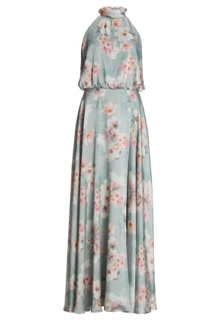 SWING - Abendkleid mit blusigem Top aus floral bedrucktem Crinkle Satin ice blue/vintage pink - Gr. - 44