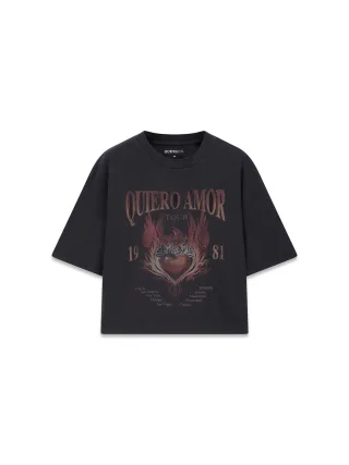 Guess - SS HEARTFLAME OS TEE JET BLACK MULTI - Gr. - S