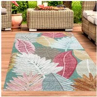 Carpetia Outdoorteppich Wetterfester Outdoor-Teppich mit buntem Blumenmuster und Creme, rechteckig