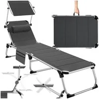 tectake Gartenliege klappbare Aluminium Sonnenliege, 220 x 60,5 x 34 cm, mit, Balkonliege Lorella, 1 St., für Außen in Grau, gepolstert, wetterfest und UV-beständig, verstellbar mit Kopfpolster
