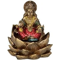 Figuren Shop GmbH Dekofigur Lakshmi Figur sitzt in Lotus - Mythologie Dekofigur Hinduismus Götter