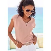 LASCANA Kurzarmshirt mit Zierperle Sommershirt aus luftiger Piqué-Qualität