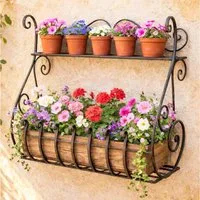 DanDiBo Blumenkastenhalter Wandblumenhalter Metall Schwarz 50 cm Wandregal Sebino Blumenständer, Blumenregal Wandtopfhalter