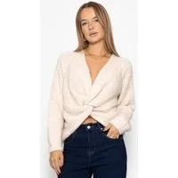 SASSYCLASSY Strickpullover Strickpullover mit Knotendetail für Damen Wendbarer Pullover mit Raglanärmel Offwhite Braun