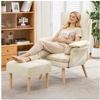 i@home Relaxsessel mit Hocker (bestehend aus Sessel und Hocker), 5-fach verstellbarer, gepolsterter Kopf-und Armlehnenkissen,Holzbeinen