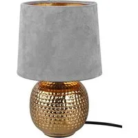Reality Leuchten LED Nachttischlampe, Dimmfunktion, LED wechselbar, Warmweiß, kleine ausgefallen-e Samt Lampenschirm dimmbar Grau Gold-en Höhe: 26cm