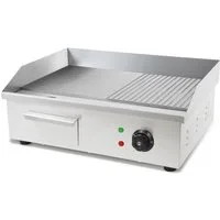 vertes Elektrogrill Grillplatte Bratplatte Plancha Grill Elektrisch 3000W, 3000 W, Edelstahl Grillfläche Glatt & Mit Rillen 55x35cm