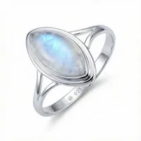 mantraroma Silberring SARALA Ellipse aus 925 Silber mit Regenbogen Mondstein (Ring mit Schmuckbeutel), Damenring aus 925er Silber