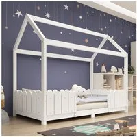 Flieks Kinderbett, Einzelbett Hausbett Kiefernholz 90x200cm