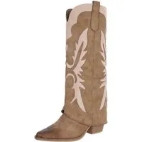 Ital-Design Hochwertige Damen-Stiefel mit kunstvollem Design für Alltag Westernstiefel (90755955) Blockabsatz Stiefel in Hellbraun
