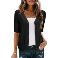 Arach&Cloz T-Shirt Damen Strickjacke kurzärmelig leicht V-Shirt für den Sommer Volltonfarbe Pullover Kurzarmhemd Geeignet Business Freizeit