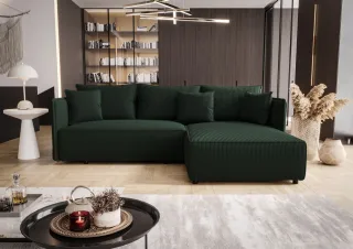 Ecksofa Schlafsofa EVORA Stoff Poso Grün Ottomane Rechts