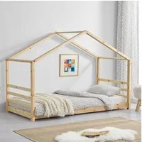 en.casa Kinderbett, »Vardø« Hausbett aus Kiefernholz 90x200 cm naturfarben, naturfarben oder weiß