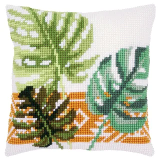 Kreuzstichkissen "Monstera-Blätter"