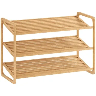 Homcom Schuhregal, Natur, Bambusholz, Echtholz,Bambus, 3 Fächer, 33x50.8x76 cm, Garderobe, Schuhaufbewahrung, Schuhregale