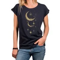 MAKAYA Kurzarmshirt Damen mit Aufdruck Sonne Mond & Sterne Print Esoterik Geschenk (Schwarz, Blau, Grau, 34, 36, 38, 40, 42, 44, 46, 48, 50) Baumwolle