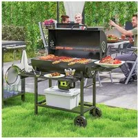 Outsunny Holzkohlegrill mit Deckel,Griffe, Thermometer, Räder, BBQ Smoker, Grillwagen, für BBQ Camping Terrasse Garten 114 x 65 x 95 cm