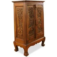 livasia Midischrank mit Elefantenschnitzerei, handgefertigt, Akazienholz, 50x28x80cm