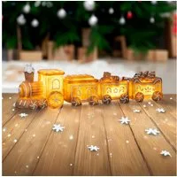 Spetebo LED Dekofigur Motiv Lebkuchenzug mit 3 Wagons, 4-teilig, LED wechselbar, warm weiß, 4-teiliger Weihnachtszug mit LED Beleuchtung