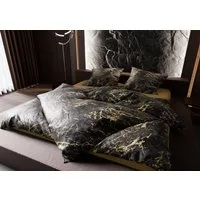 BETTWAESCHE-MIT-STIL Bettwäsche Mako Satin Bettwäsche Marmor schwarz / gold, Mako-Satin