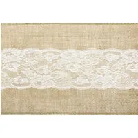 partydeco Tischläufer, Tischläufer Jute mit mittiger Spitze 28cm x 2.75m natur braun / weiß