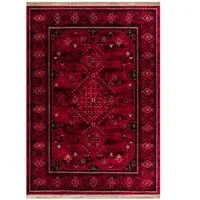 Vimoda Orientteppich ROYAL, in modern Rot mit eleganten Fransen luxuriös, ca. 2500 g/m², rechteckig, Höhe: 10 mm, weich, pflegeleicht, orientalisches Muster, für Wohnzimmer & Flur