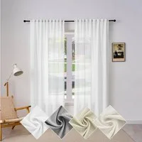 Woltu Gardine (2 St), Kräuselband, halbtransparent, Vorhänge Leinenoptik