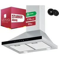 Levivo Wandhaube A+++ 770 m³/h Dunstabzugshaube 60cm Umluft & Abluft A+++ 770 m³/h Dunstabzugshaube 60cm Umluft & Abluft, Aktivkohlefiltern, Fettfiltern, LED-Beleuchtung