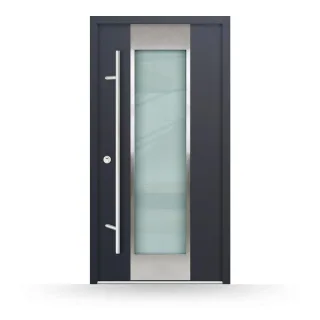 Stahltür mit viel Glas, Anthrazit, 1000 x 2000 mm, DIN links nach innen öffnend, Stahl-Aluminium, Modell Waiblingen, nach Maß
