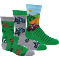 Wowerat Freizeitsocken 3 Paar Kindersocken Traktor, weiche Baumwolle, Jungen Socken Trecker (3 Paar)
