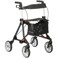 RUSSKA Rollator Elan Classic von Russka, Farbe Anthrazit / Rot - Sitzhöhe 60 cm, inkl. Stockhalter & Rückengurt