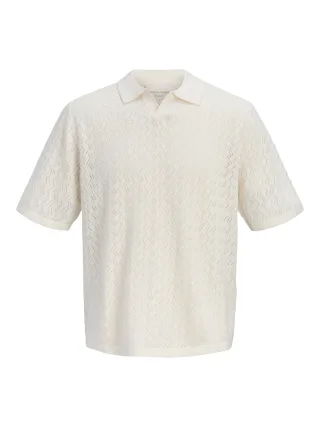 JACK&JONES - JORTYLER KNIT SS SPLIT NECK POLO SN Weiß - Gr. - M