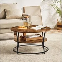 VASAGLE Couchtisch Couchtisch, Wohnzimmertisch, rund, Holz, klein (inkl. Zubehörpaket & Anleitung), Sofatisch, Ø 80 x 45 cm, einfacher Aufbau, viel Stauraum, braun
