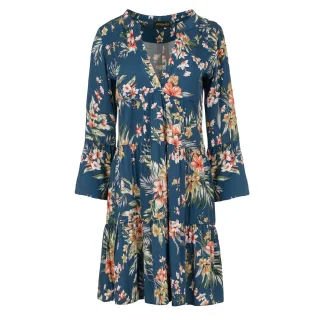Geblümtes A-Linien-Kleid mit Glockenärmeln
