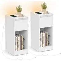 VASAGLE Nachttisch (2-St), schmal Beistelltisch, Nachtschrank mit LED-Beleuchtung,Touch-Steuerung
