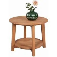 MR.DEKO Beistelltisch Milton rund Ø50 cm Teakholz Natur für Garten und Balkon (Ideal zu Deckchairs kombinierbar – für drinnen & draußen geeignet, 1-St), Plantagen-Teak Vollholz – wetterfest, vielseitig, leicht montierbar