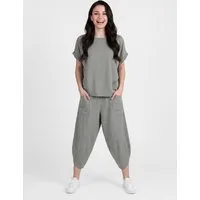 PEKIVESSA Jogginganzug Oversized Kurzarm Sweatanzug Set mit 7/8-Hose (2-tlg), Sweatshirt & Sweatpants 2-tlg.