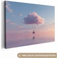 OneMillionCanvasses® Leinwandbild Wolke - Schaukel - Bunter Himmel, Fotodruck (1 St), Leinwand Bilder Klein, Wand Dekoration Aesthetic 30x20 cm