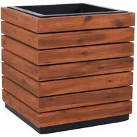 VIVANNO Pflanzkübel Holz BLOCK Würfel - Akazienbraun Gestreift (1 St), 43x43x46 cm