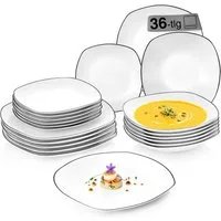 SÄNGER Tafelservice Bilgola Black Rim (36-tlg), 12 Personen, Porzellan, Weiß mit schwarzen Akzenten, spülmaschinenfest, Premium Collection